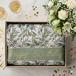 Papel De Seda Patrón de olivo de estilo francés en acuarela verd