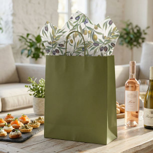 Papel De Seda Patrón de olivo en acuarela verde salvia estilo fr