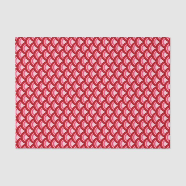 Papel De Seda Patrón de ondas Art Deco - rojo y fucsia (Anverso)