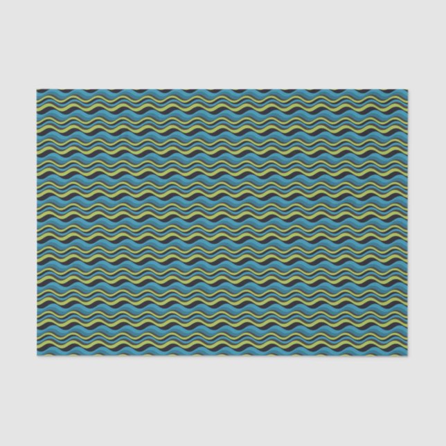 Papel De Seda Patrón de ondas de aguas del mar gris azul retro G (Anverso)