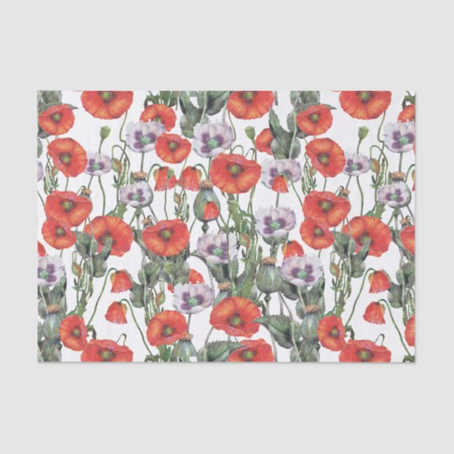 Papel De Seda Patrón de opio rojo y púrpura (Anverso)