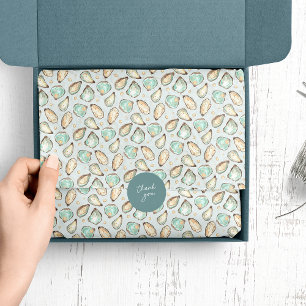 Papel De Seda Patrón de ostión y perla de acuarela costera