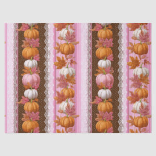 Papel De Seda Patrón de otoño floral de calabaza naranja rosa