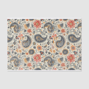 Papel De Seda Patrón de paisley azul y Naranja con problemas sua