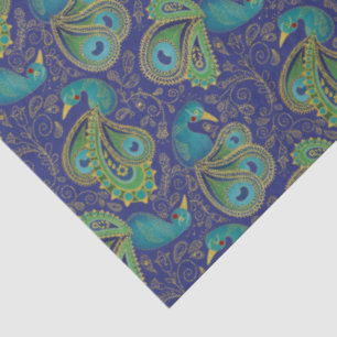 Papel De Seda Patrón de paisley de pavo real azul