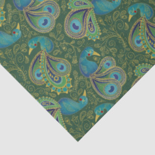 Papel De Seda Patrón de paisley de pavo real verde