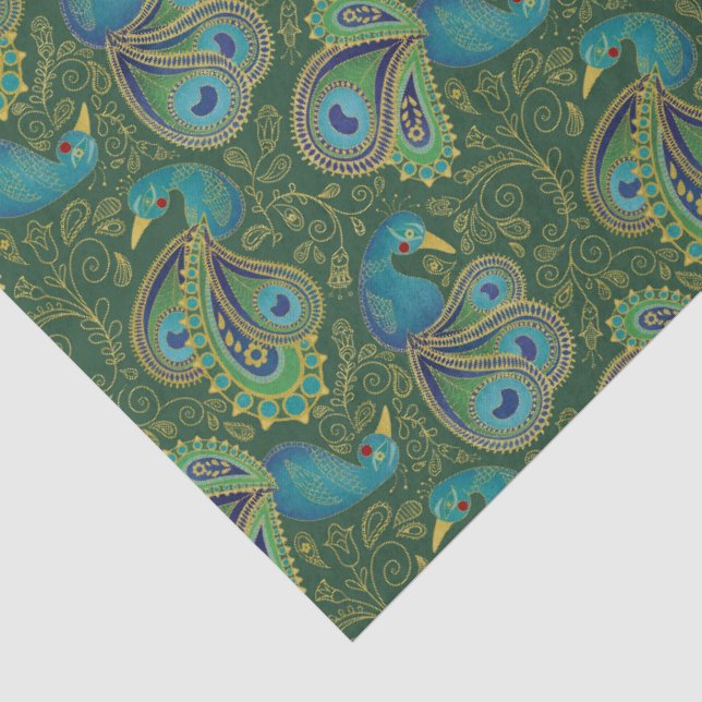 Papel De Seda Patrón de paisley de pavo real verde (Detalle)