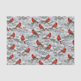 Papel De Seda Patrón de pájaro cardenal rojo de invierno nevado