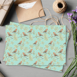 Papel De Seda Patrón de pájaro Robin europeo pintado de época