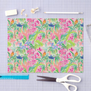 Papel De Seda Patrón de Palm Beach rosa y verde