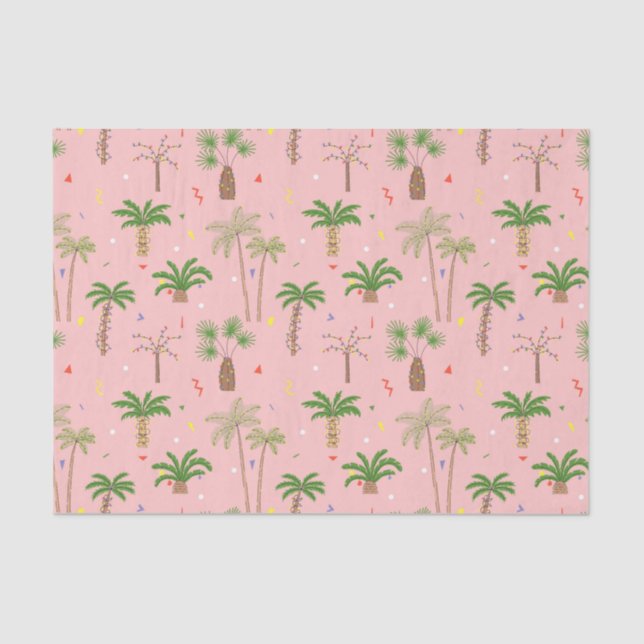 Papel De Seda Patrón de palmeras de Navidades tropicales (Anverso)