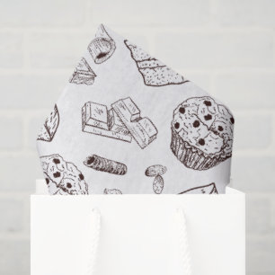 Papel De Seda Patrón de panadería de arte lineal de chocolate y