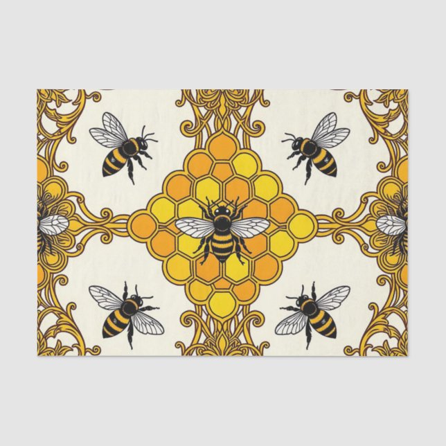 Papel De Seda Patrón de panal de abeja dorada (Anverso)