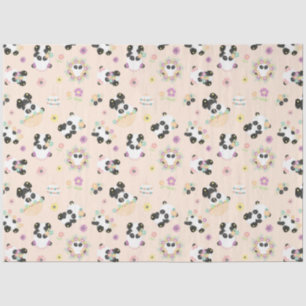 Papel De Seda Patrón de pandas orientales lindos sobre beige