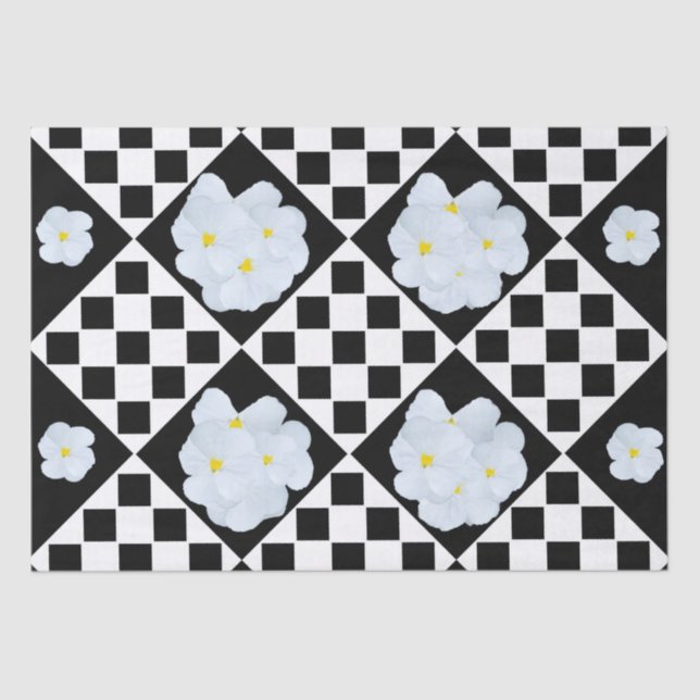 Papel De Seda Patrón de pansy negro y blanco (Anverso)