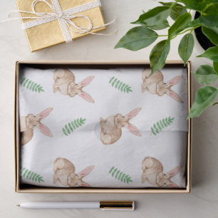 Papel De Seda Patrón de Pascua de conejo y vegetación en acuarel