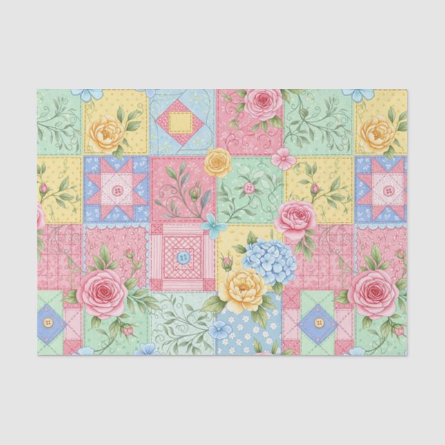 Papel De Seda Patrón de patchwork de rosa romántica (Anverso)