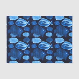 Papel De Seda Patrón de peces de acuarela de arrecife de océano