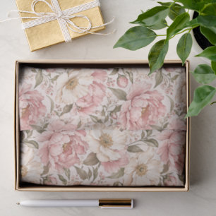 Papel De Seda Patrón de peonías florecidas vintage