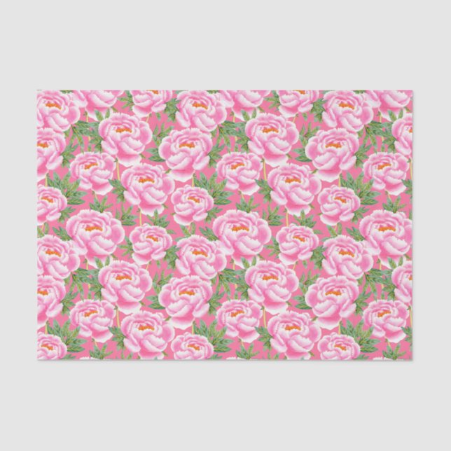 Papel De Seda Patrón de peonías rosadas de Moda bohemia (Anverso)