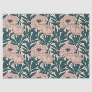 Papel De Seda Patrón de peonías rosadas y verdes discretas
