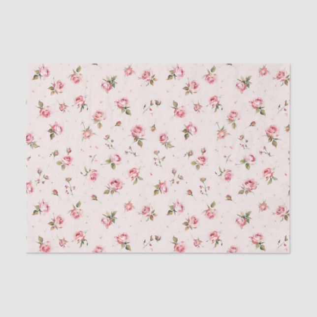 Papel De Seda Patrón de pequeñas rosas rosadas (Anverso)