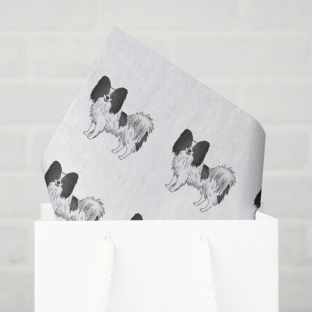 Papel De Seda Patrón De Perro Cuto De Papilón Blanco Y Negro (Bolsa de regalo)