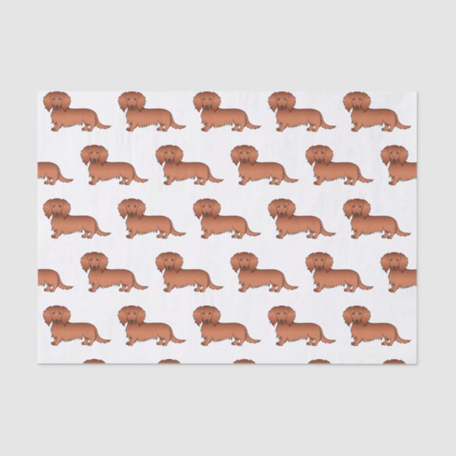 Papel De Seda Patrón de perro de pelo largo rojo Dachshund Cute (Anverso)