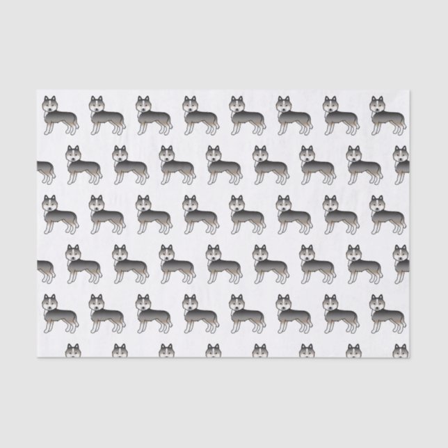 Papel De Seda Patrón de Perro Ligero Gris Siberian Husky Cute (Anverso)