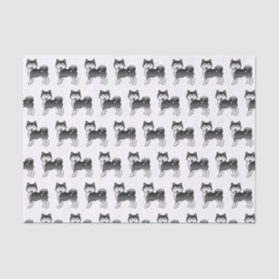 Papel De Seda Patrón de perro lindo Alaskan Malamute negro y bla