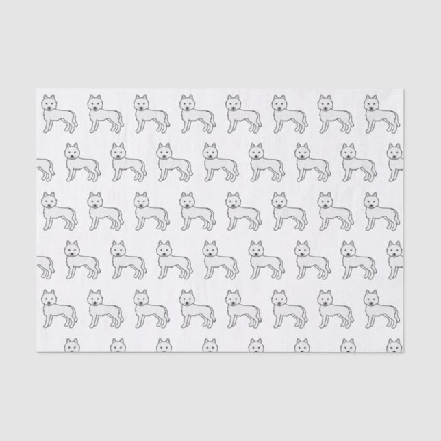 Papel De Seda Patrón de perro lindo Husky Siberiano Blanco (Anverso)