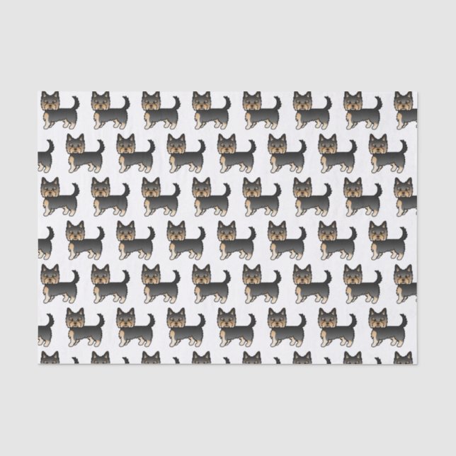 Papel De Seda Patrón de perro Yorkshire Terrier negro y marrón c (Anverso)
