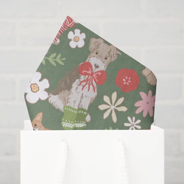 Papel De Seda Patrón de perros navideños lindos (Bolsa de regalo)