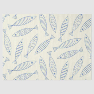 Papel De Seda Patrón de pescado sardina azul de garabato de esqu