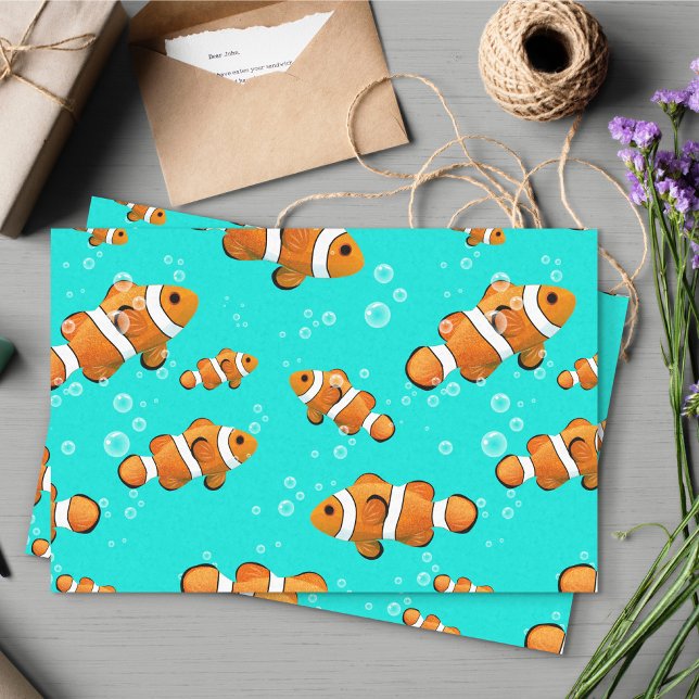 Papel De Seda Patrón de pez globo tropical y burbujas (Clownfish Pattern Tissue Paper)