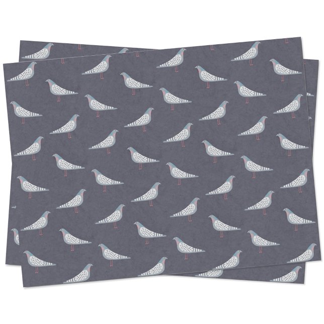 Papel De Seda Patrón de pichón (Fun pigeon bird pattern dark tissue paper)