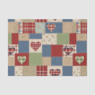 Papel De Seda Patrón de picnic Corazones de Patchwork Rústico (4