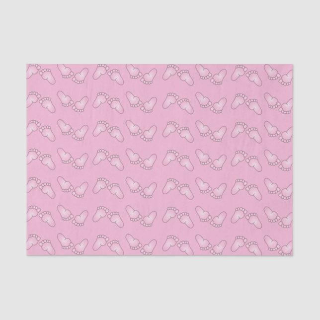 Papel De Seda Patrón de pies de bebé rosados (Anverso)