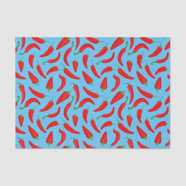 Papel De Seda Patrón de pimienta chile divertido en azul (Anverso)