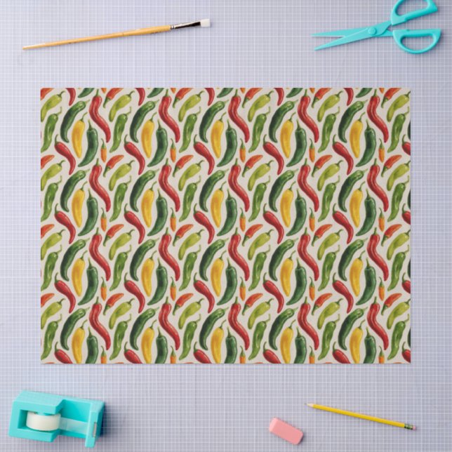 Papel De Seda Patrón de Pimiento en Acuarela (Artesanía)