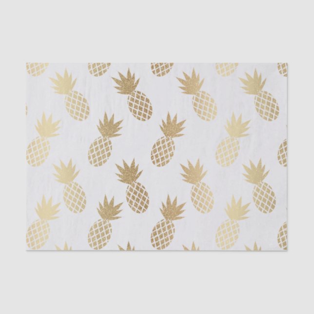 Papel De Seda Patrón de piña dorada (Anverso)