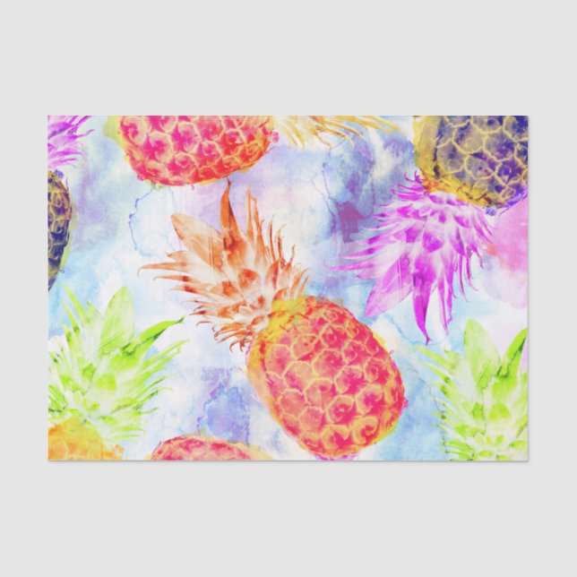 Papel De Seda Patrón de Piña Tropical Decoupage Acuarela (Anverso)