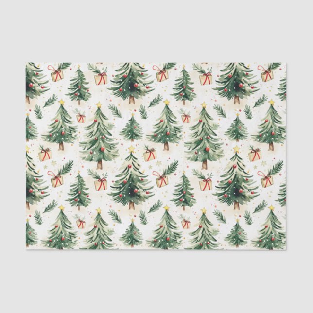 Papel De Seda Patrón De Pinos De Pino De Los navidades (Anverso)