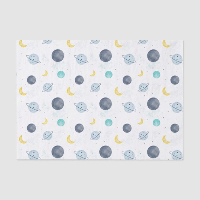 Papel De Seda Patrón de plano de espacio azul acuarela (Anverso)