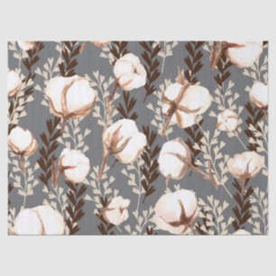 Papel De Seda Patrón de planta de algodón Gris