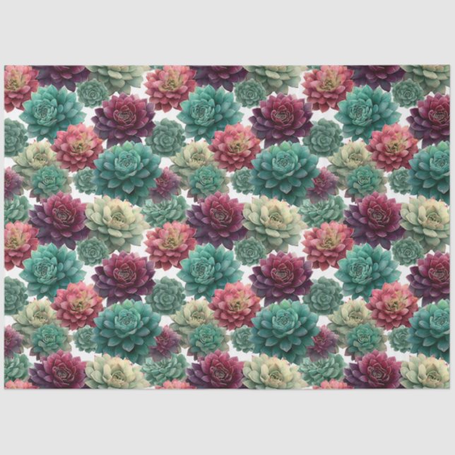 Papel De Seda Patrón de planta suculenta decoupage (Anverso)