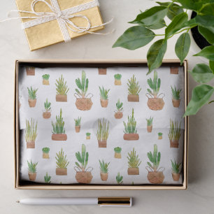 Papel De Seda Patrón de plantas de interior en macetas al aguare