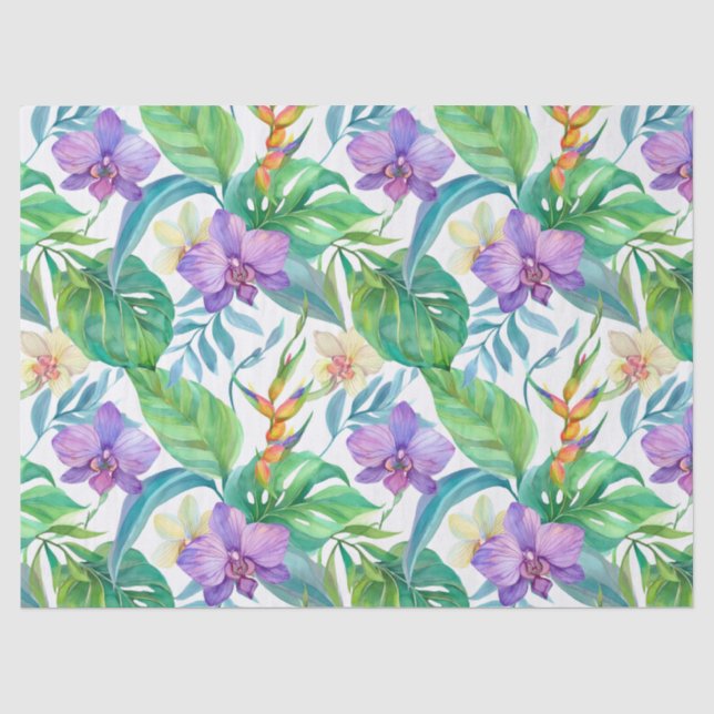Papel De Seda Patrón de plantas tropicales y flores (Anverso)