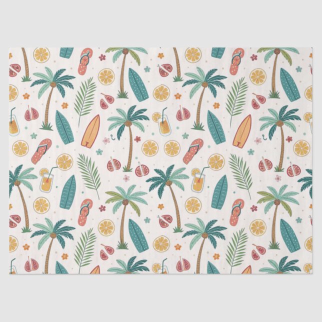 Papel De Seda Patrón de playa de verano tropical (1) (Anverso)