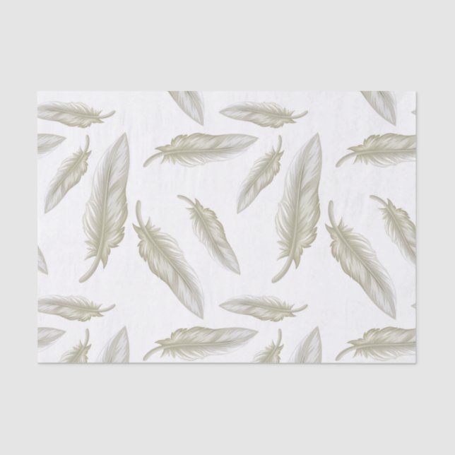 Papel De Seda Patrón de plumas blancas beige (Anverso)
